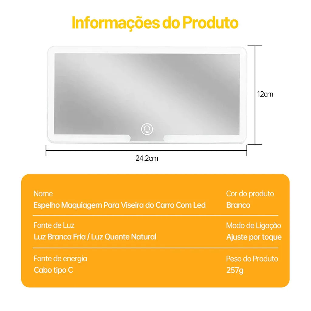 Espelho De LED Para Quebra-Sol