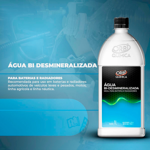 Água Bi-Desmineralizada Orbi Química -  Para Baterias E Radiadores - 1 Litro